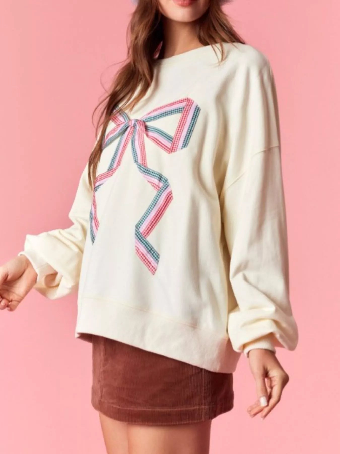 Bow Crew Neck Sweatshirt OutfitFlow