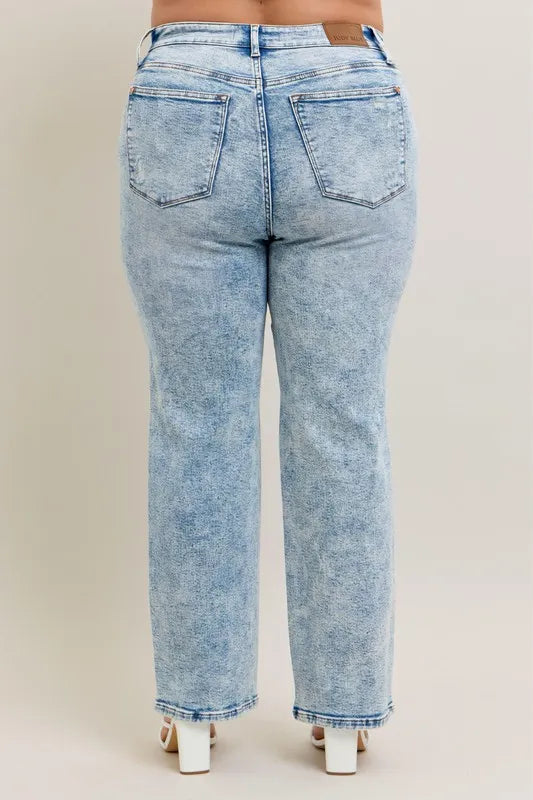 Judy Blue Full Size Hw Mineral Wash Destroy 90's Straight Jeans Plus Size OutfitFlow