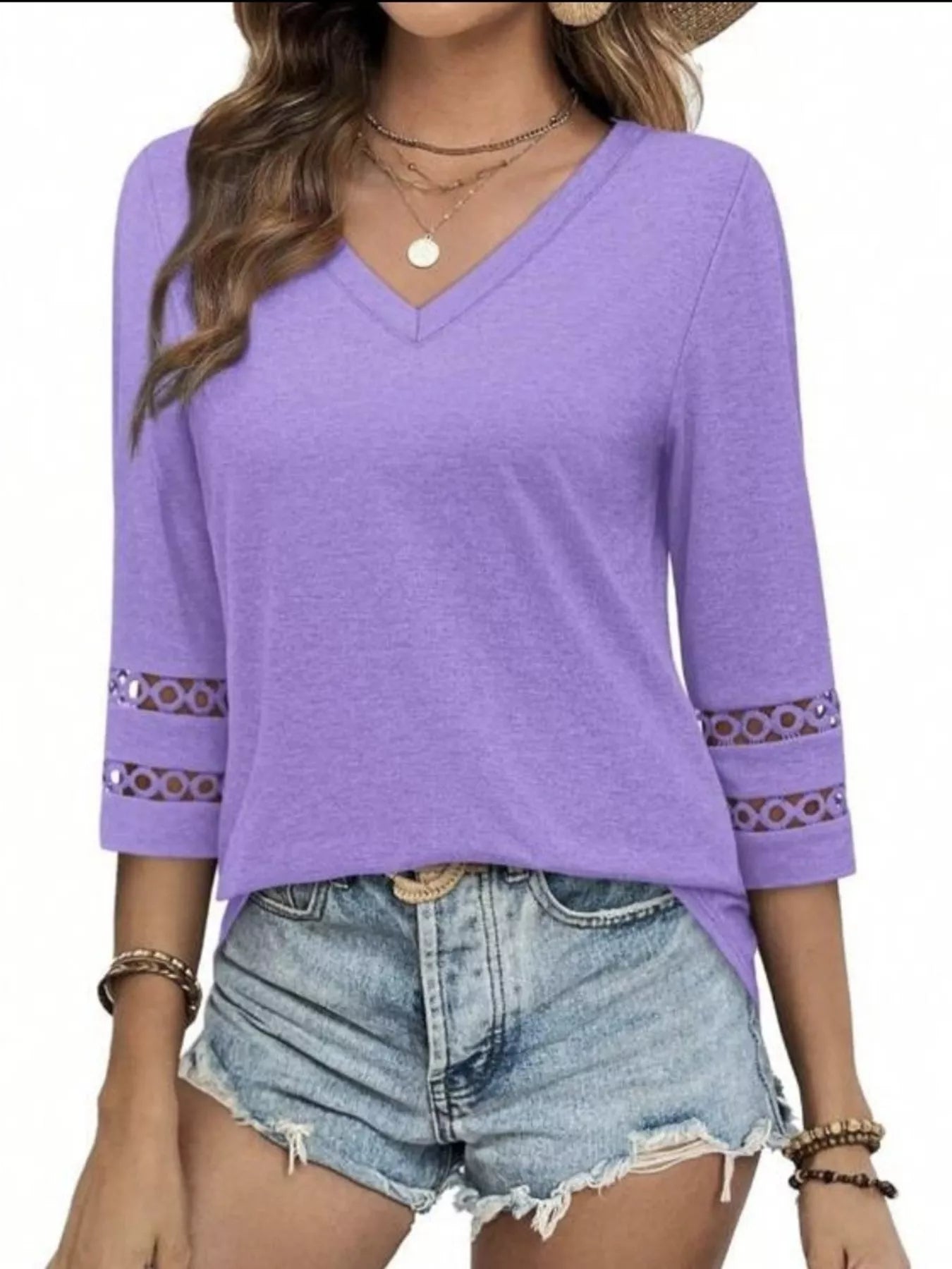 Full Size V-Neck 3/4 Sleeve T-Shirt Plus Size OutfitFlow