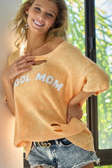 BiBi Washed Laser Cut Detail Cool Mom Print Thermal Top OutfitFlow