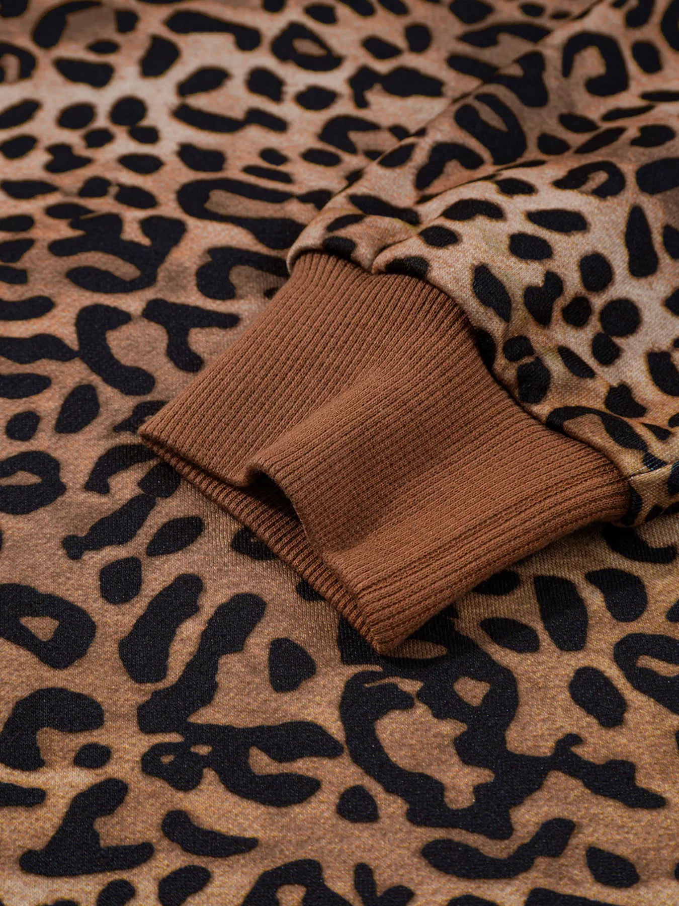 Leopard Print Contrast Trim Long Sleeve Top and Pants Set OutfitFlow