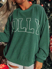 Holly Letter Round Neck Sweatshirt Dark Green Trendsi