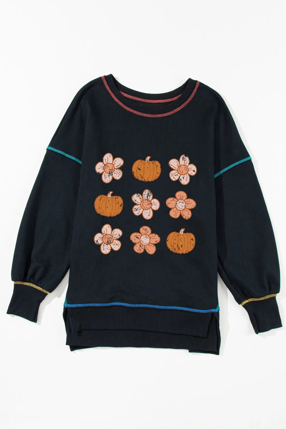 Pumpkin & Flower Graphic Long Sleeve Sweatshirt OutfitFlow
