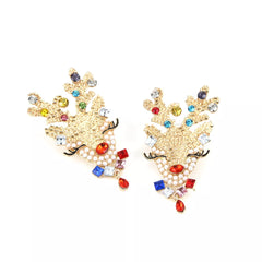 Christmas Reindeer Earrings with Colorful Rhinestones OutfitFlow