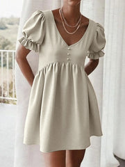 Puff Sleeve Babydoll Mini Dress OutfitFlow