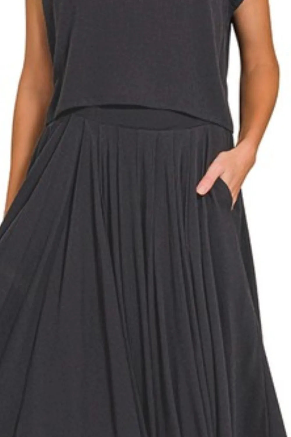 Zenana Woven Crinkle Gauze Crop Tee and Skirt Set OutfitFlow