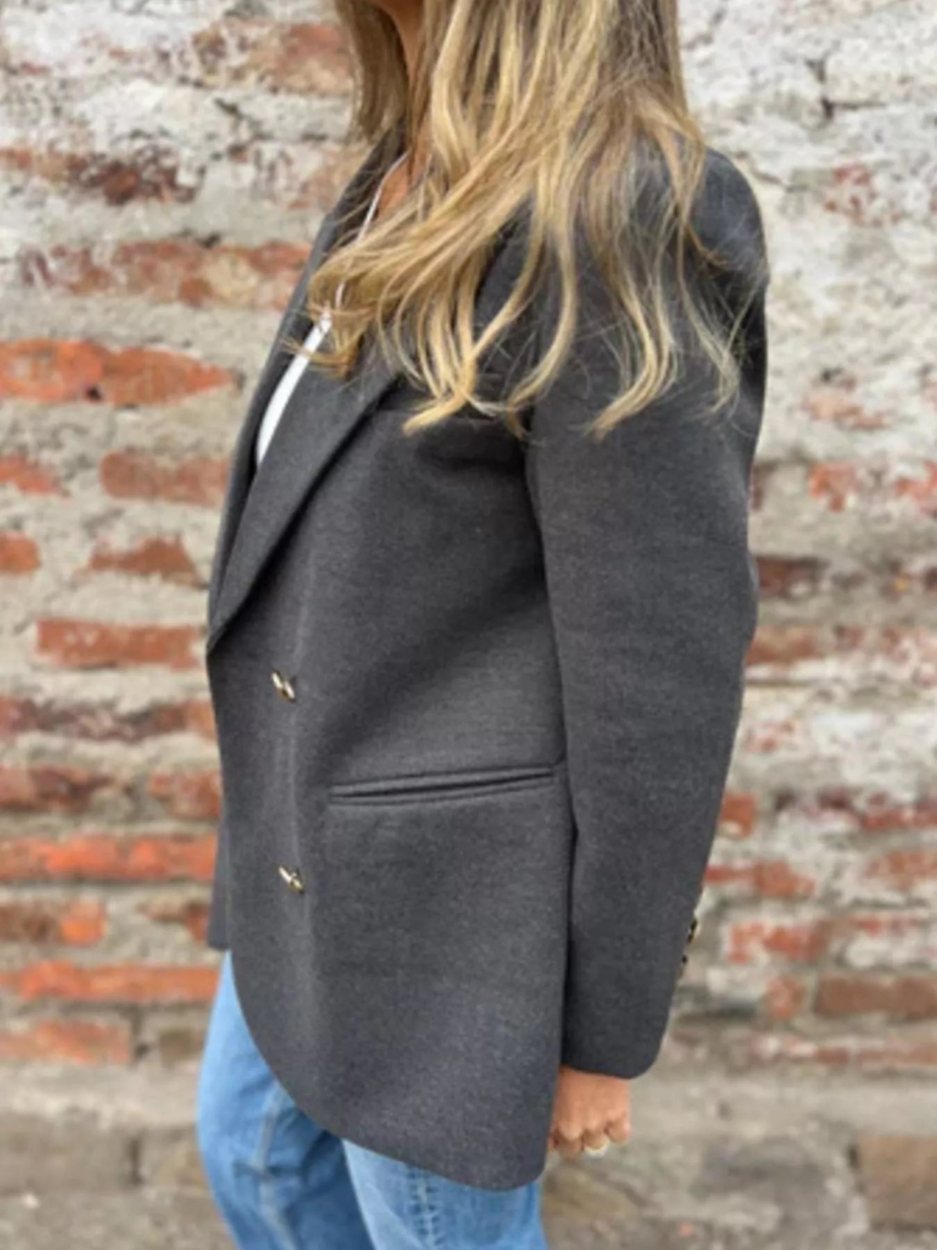 Full Size Double Breasted Long Sleeve Blazer Plus Size OutfitFlow