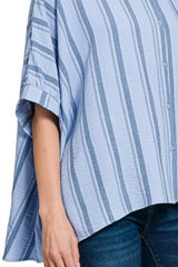 Zenana Woven Yarn-Dye Stripe Oversized Button Down Shirt OutfitFlow