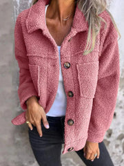 Full Size Single-Breasted Sherpa Shacket Plus Size OutfitFlow
