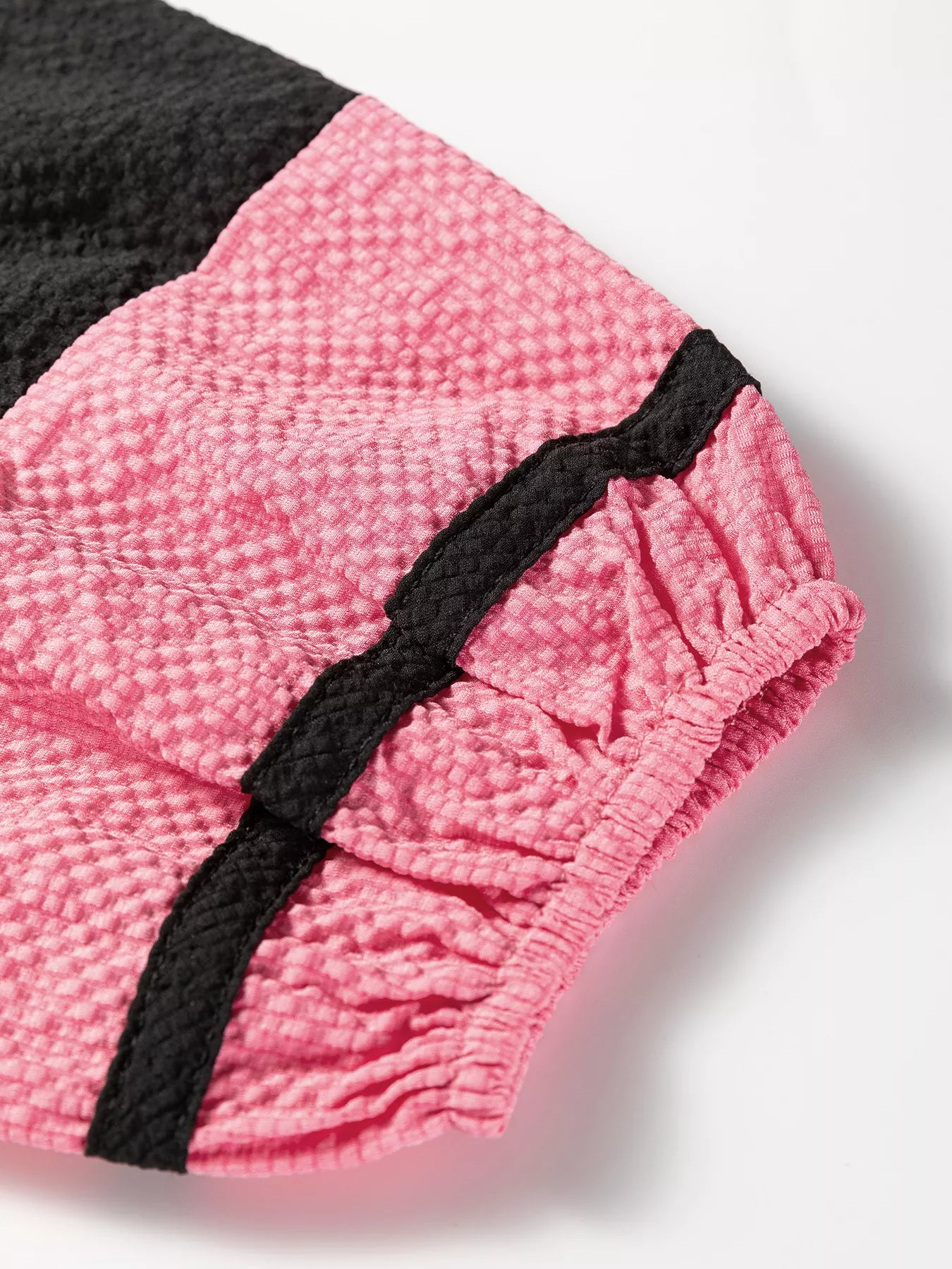 Color Block Patchwork Detail Textured Long Sleeve Blouse OutfitFlow