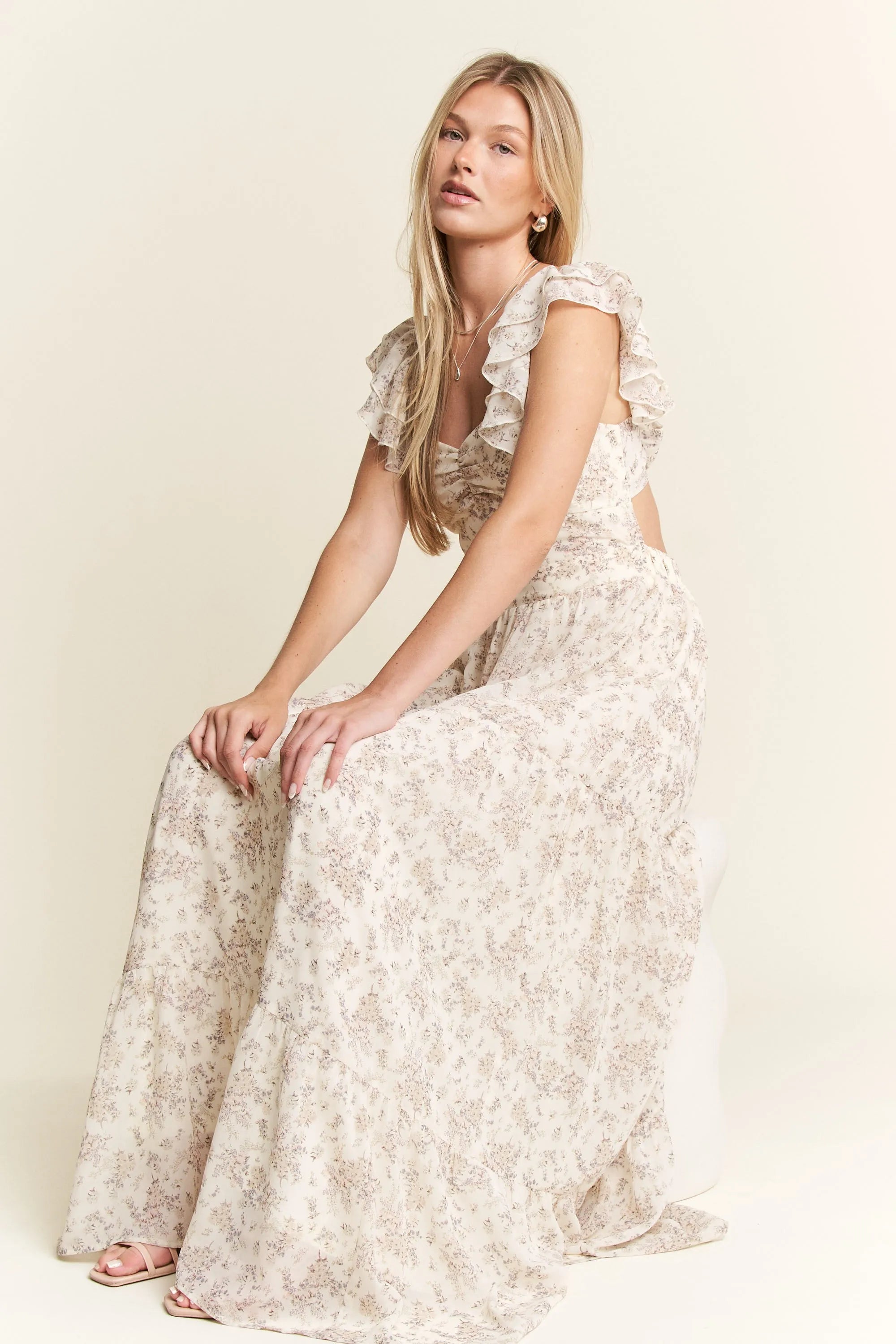 Jade By Jane Full Size Ruffle Sleeve Tiered Maxi Dress Plus Size OutfitFlow