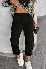 Letter M Leopard Round Neck Top and Pants Set