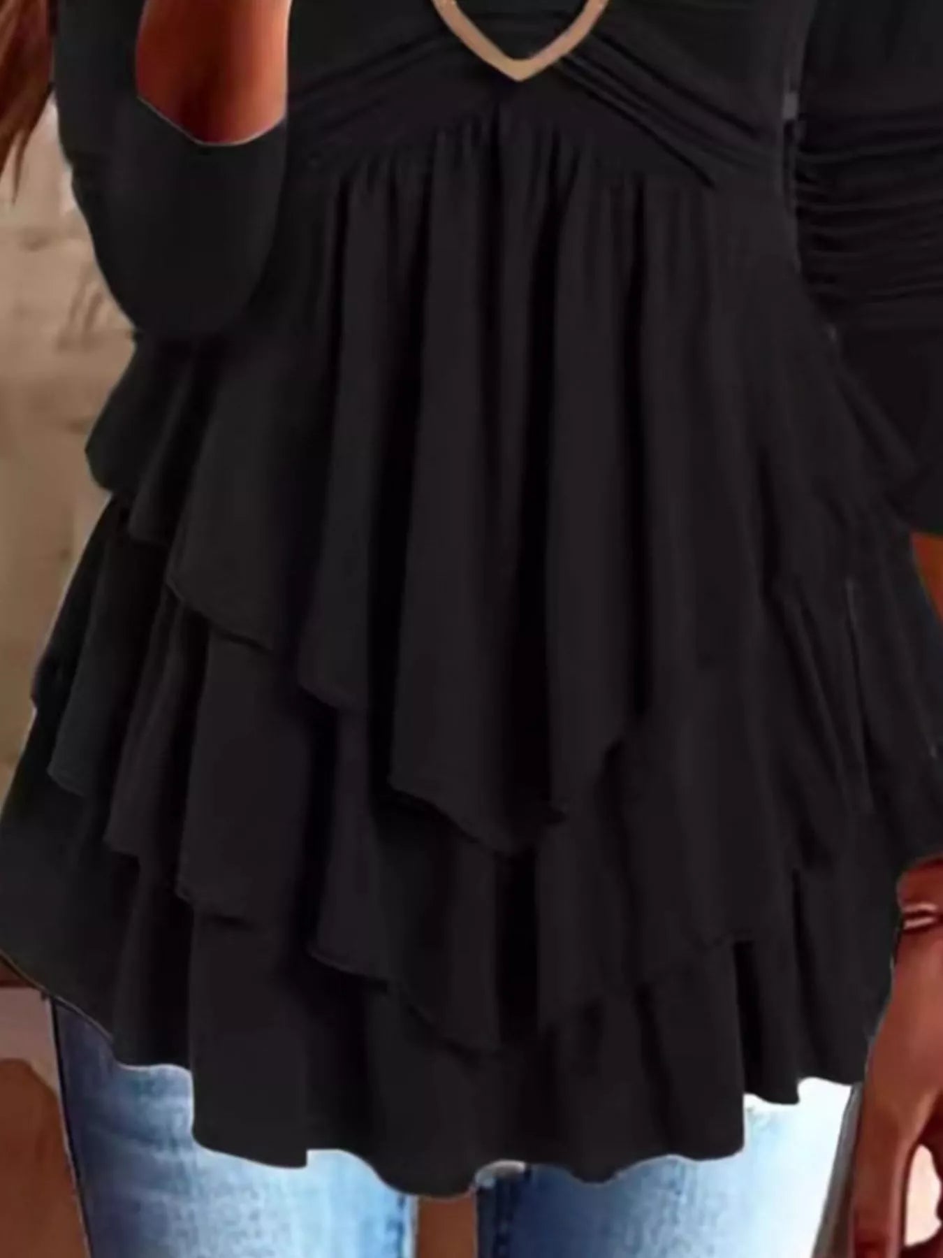 Plus Size Heart Buckle Ruffle Layered Blouse Trendsi