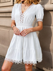 Lace Trim V-Neck Mini Dress OutfitFlow