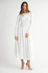 MABLE Ribbed Poplin Mix Midi Sweater Dress OutfitFlow