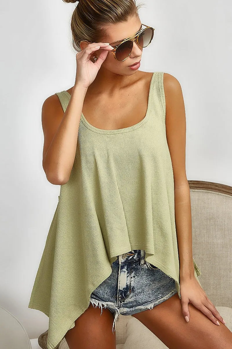 BiBi High and Low Flare Knit Tank Top OutfitFlow