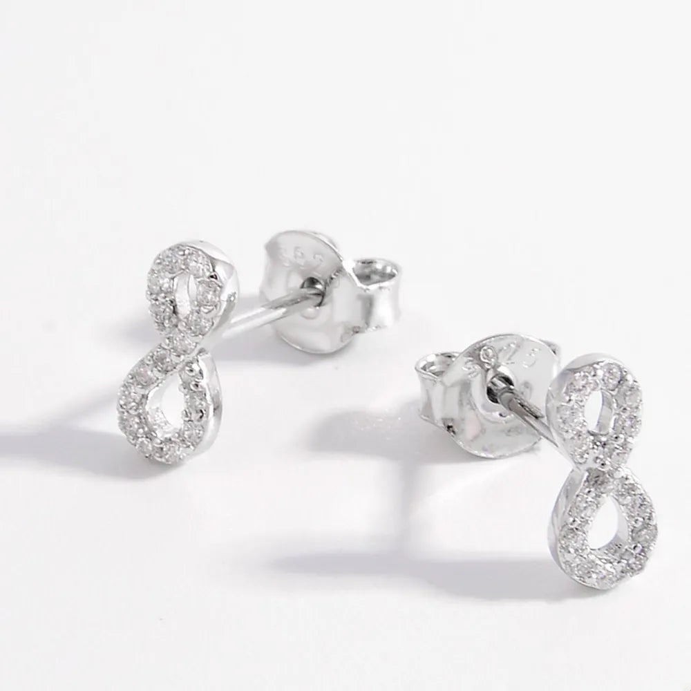 925 Sterling Silver Zircon Number 8 Stud Earrings Silver One Size OutfitFlow