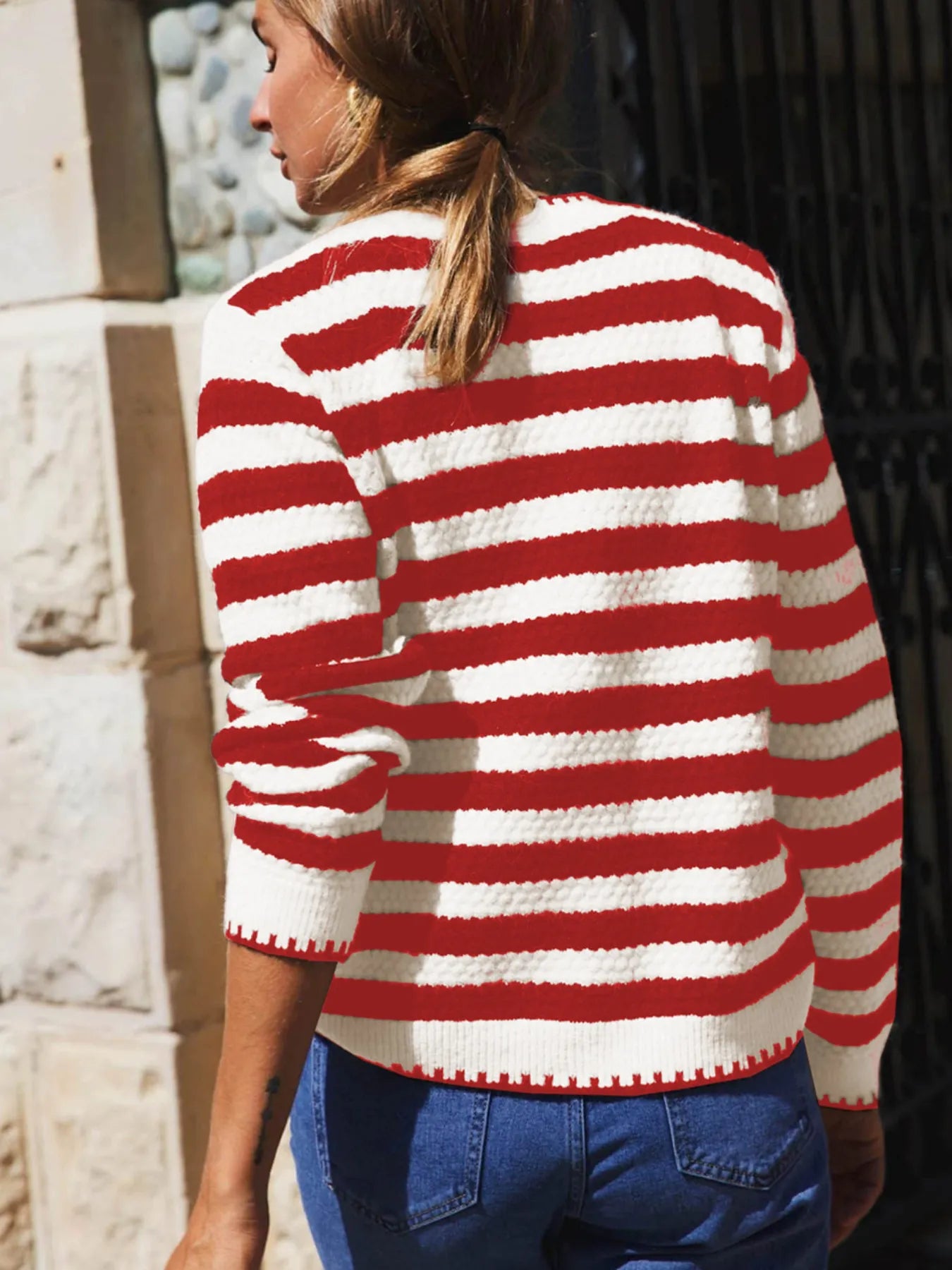 Button Down Striped Long Sleeve Cardigan OutfitFlow