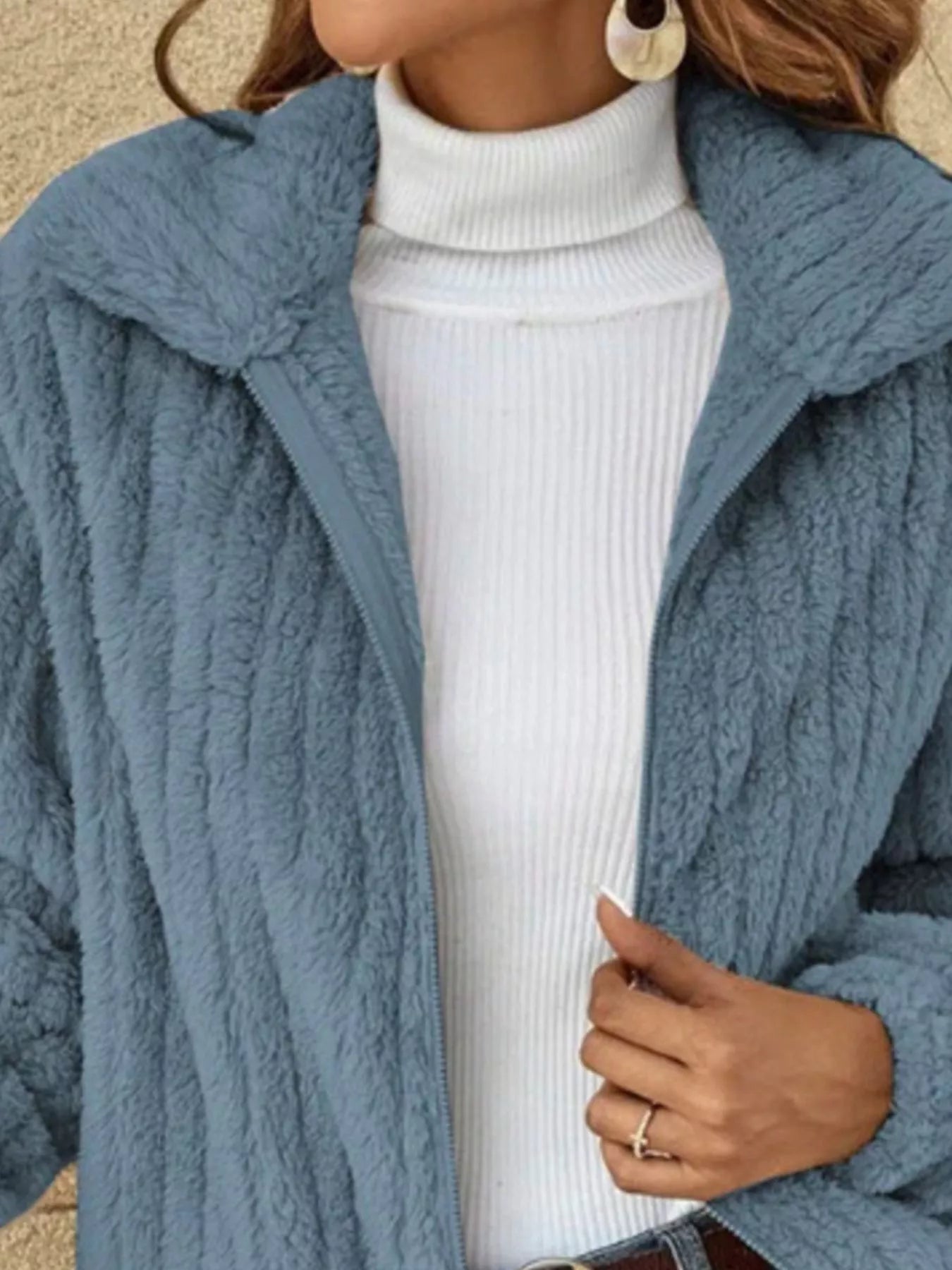 Full Size Zip-Up Long Sleeve Texture Jacket Plus Size OutfitFlow