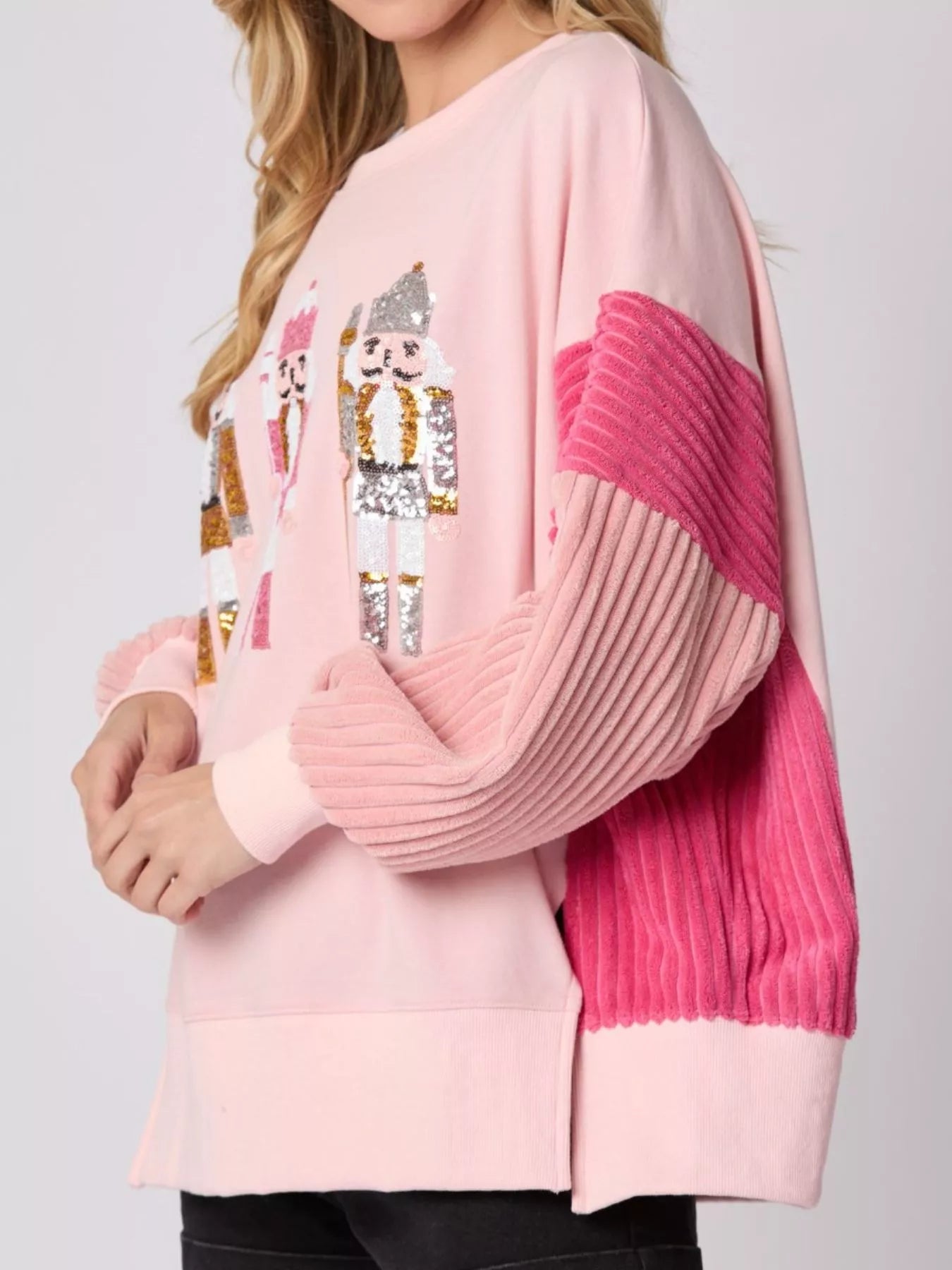 Nutcracker Long Sleeve Sweatshirt with Side Slit OutfitFlow