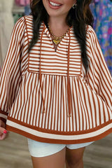 Stripe Babydoll Long Sleeve Blouse Trendsi