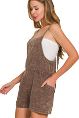 Zenana Washed Double Gauze Tie Back Rompers OutfitFlow