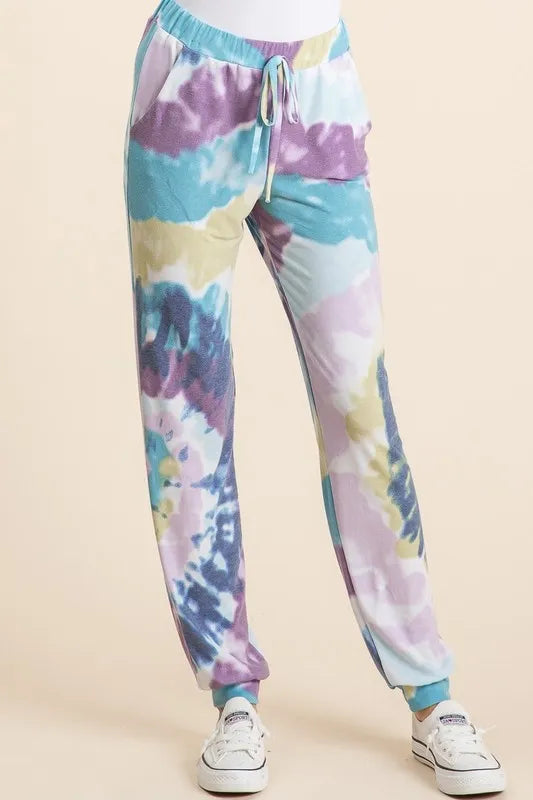 BiBi Tie Dye French Terry Casual Pants OutfitFlow