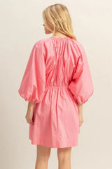 HYFVE Plunge Balloon Sleeve Poplin Mini Dress with Pockets OutfitFlow