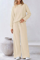 Round Neck Long Sleeve Top and Pants Set OutfitFlow