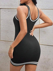 Contrast Trim Scoop Neck Knit Dress OutfitFlow