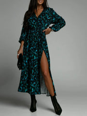 Printed Surplice Long Sleeve Midi Dress OutfitFlow