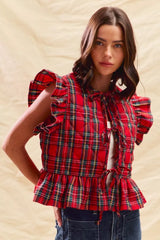 SO ME Christmas Holiday Plaid Ruffled Quilt Vest Top Trendsi