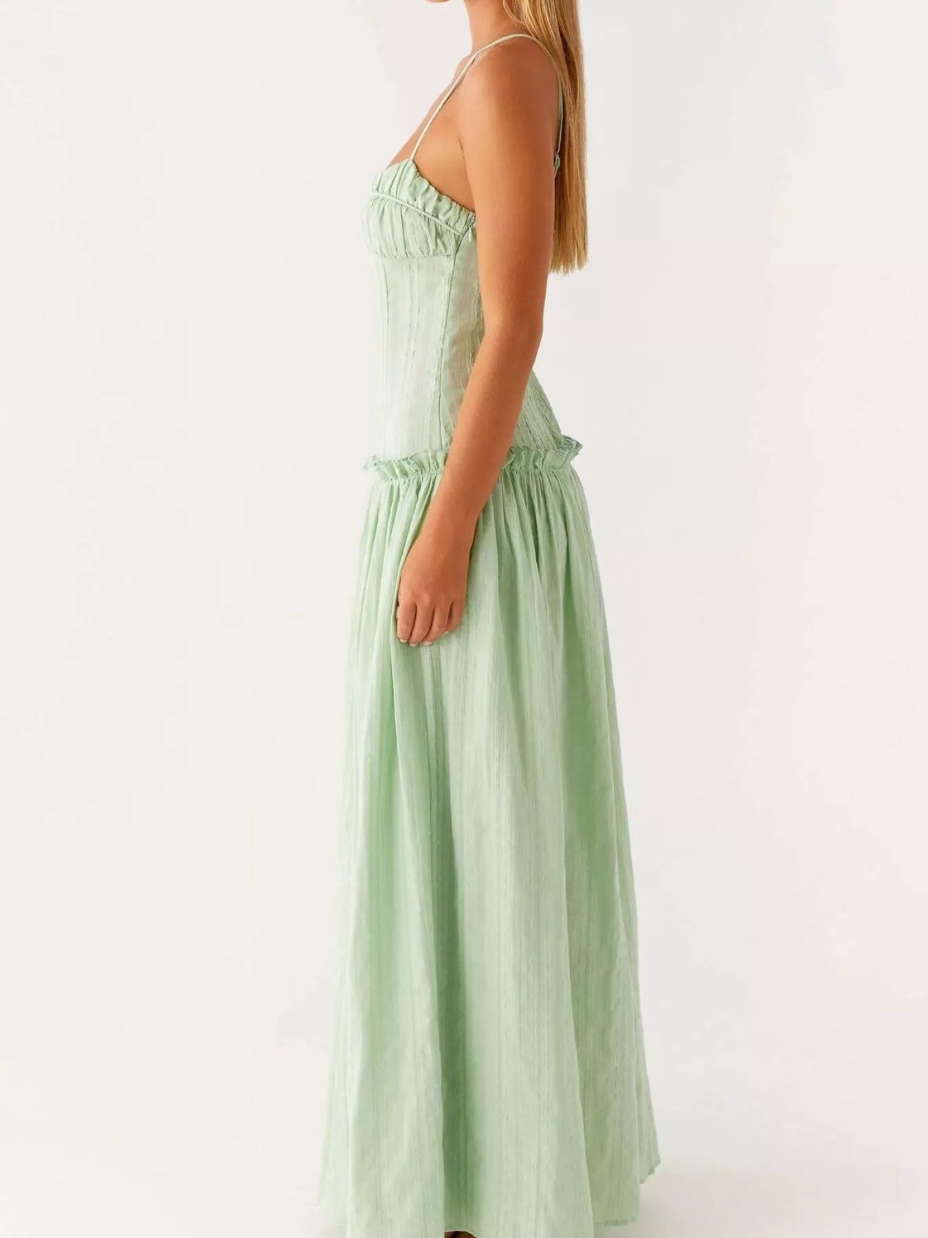 Frill Spaghetti Strap Maxi Dress OutfitFlow