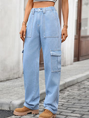 High-Waisted Cargo Jeans Light Blue OutfitFlow