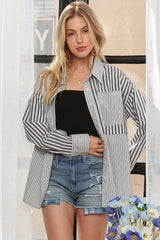 ADORA Button Down Mix Stripe Shirt CHARCOAL OutfitFlow