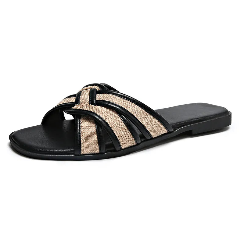 Open Toe Flats Sandals Black OutfitFlow