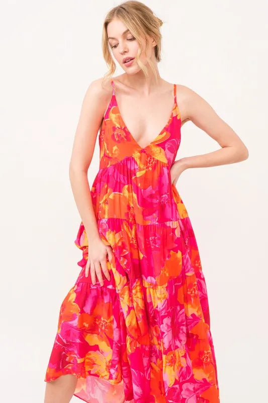 And The Why Floral Tiered Maxi Cami Dress with Pockets OutfitFlow