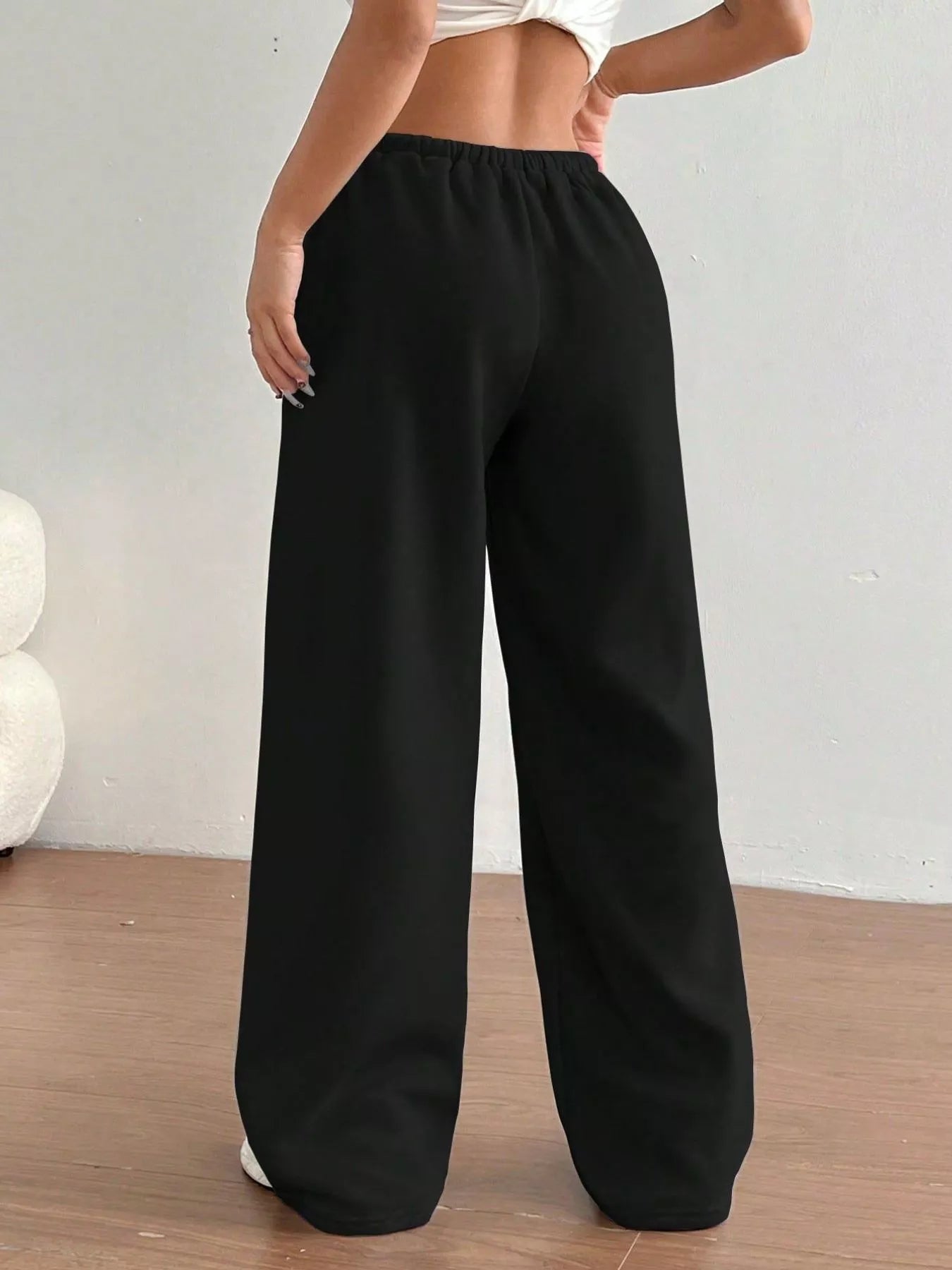 Casual Drawstring High Waist Wide Leg Sweatpants OutfitFlow