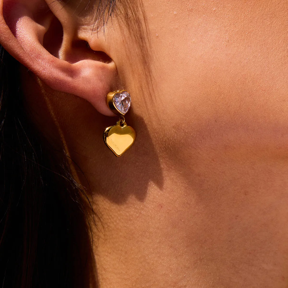 18K Gold-Plated Inlaid Zircon Heart Drop Earrings Gold One Size OutfitFlow