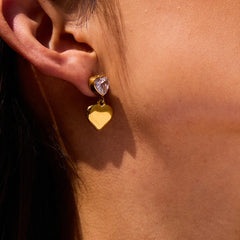 18K Gold-Plated Inlaid Zircon Heart Drop Earrings Gold One Size OutfitFlow