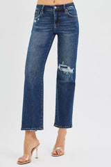 RISEN High Rise Crop Slim Straight Jenas with Hidden Knee Patch OutfitFlow