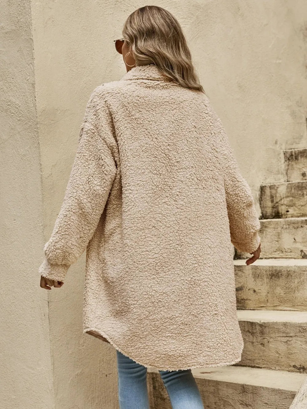 Collared Button Down Coat Trendsi