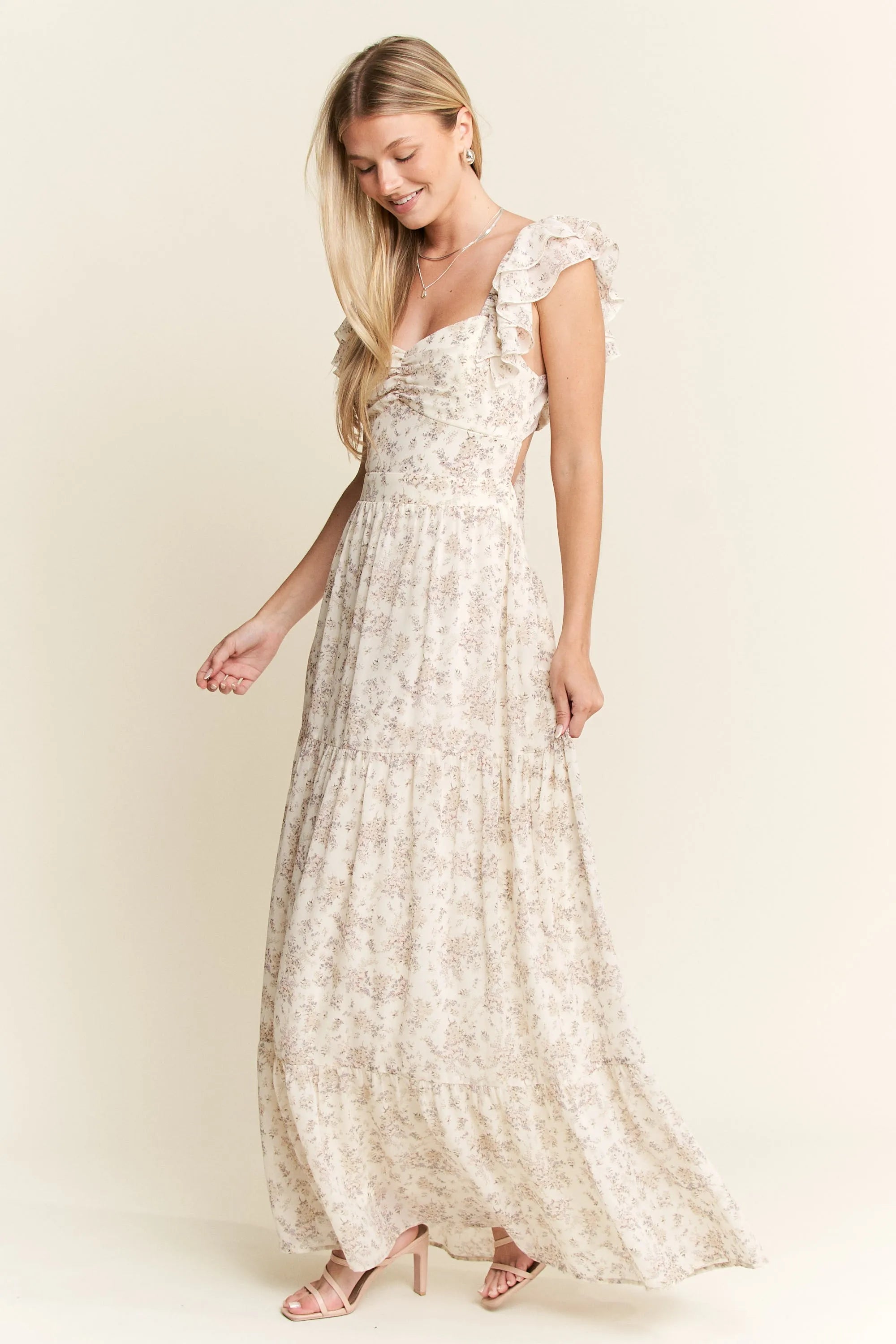 Jade By Jane Full Size Ruffle Sleeve Tiered Maxi Dress Plus Size OutfitFlow