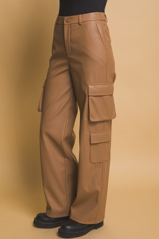 Outfit Flow - Love Tree PU Leather Cargo Pants