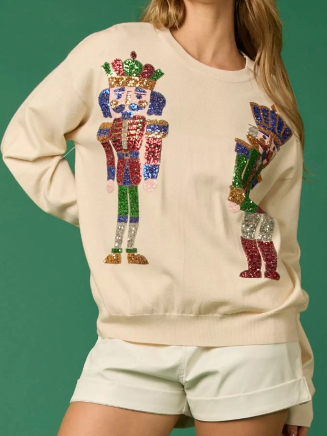 Sequined Nutcracker Long Sleeve Sweatshirt OutfitFlow