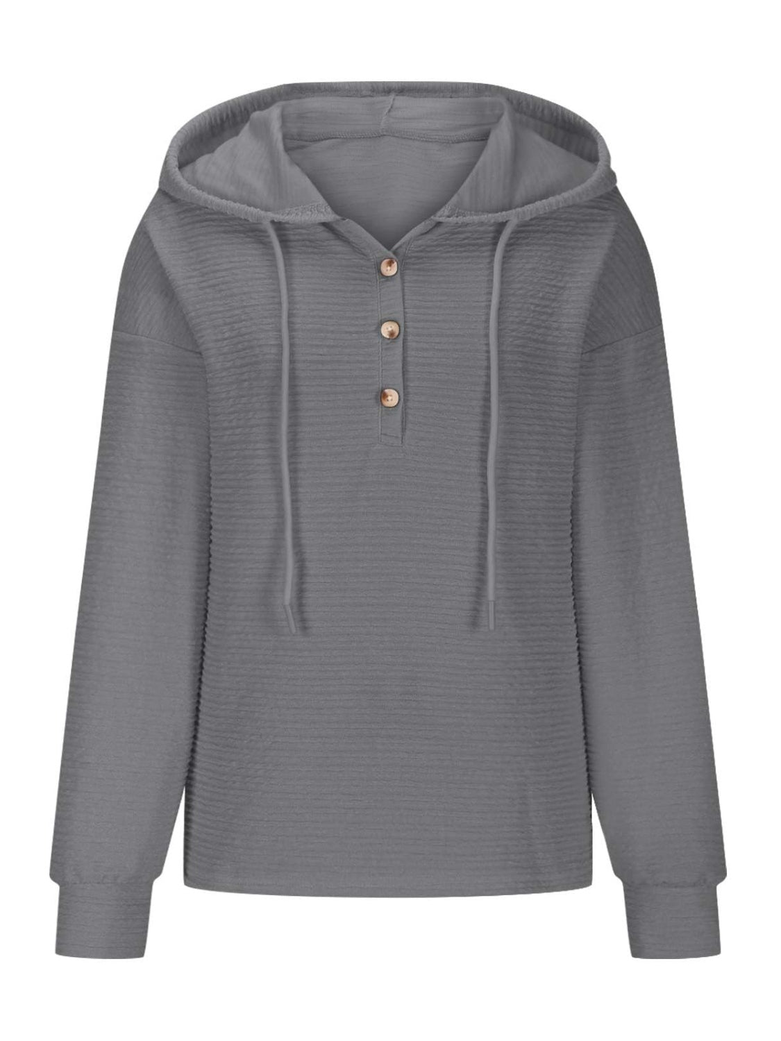 Outfit Flow - Drawstring Quarter Button Long Sleeve Hoodie