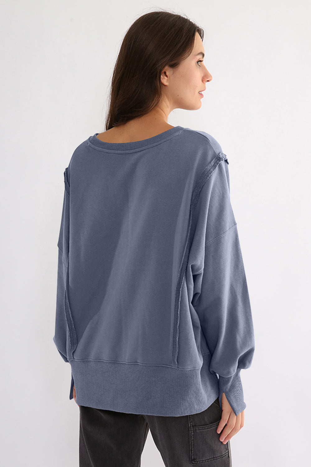 Outfit Flow - Exposed Seam High-Low Long Sleeve Sweatshirt