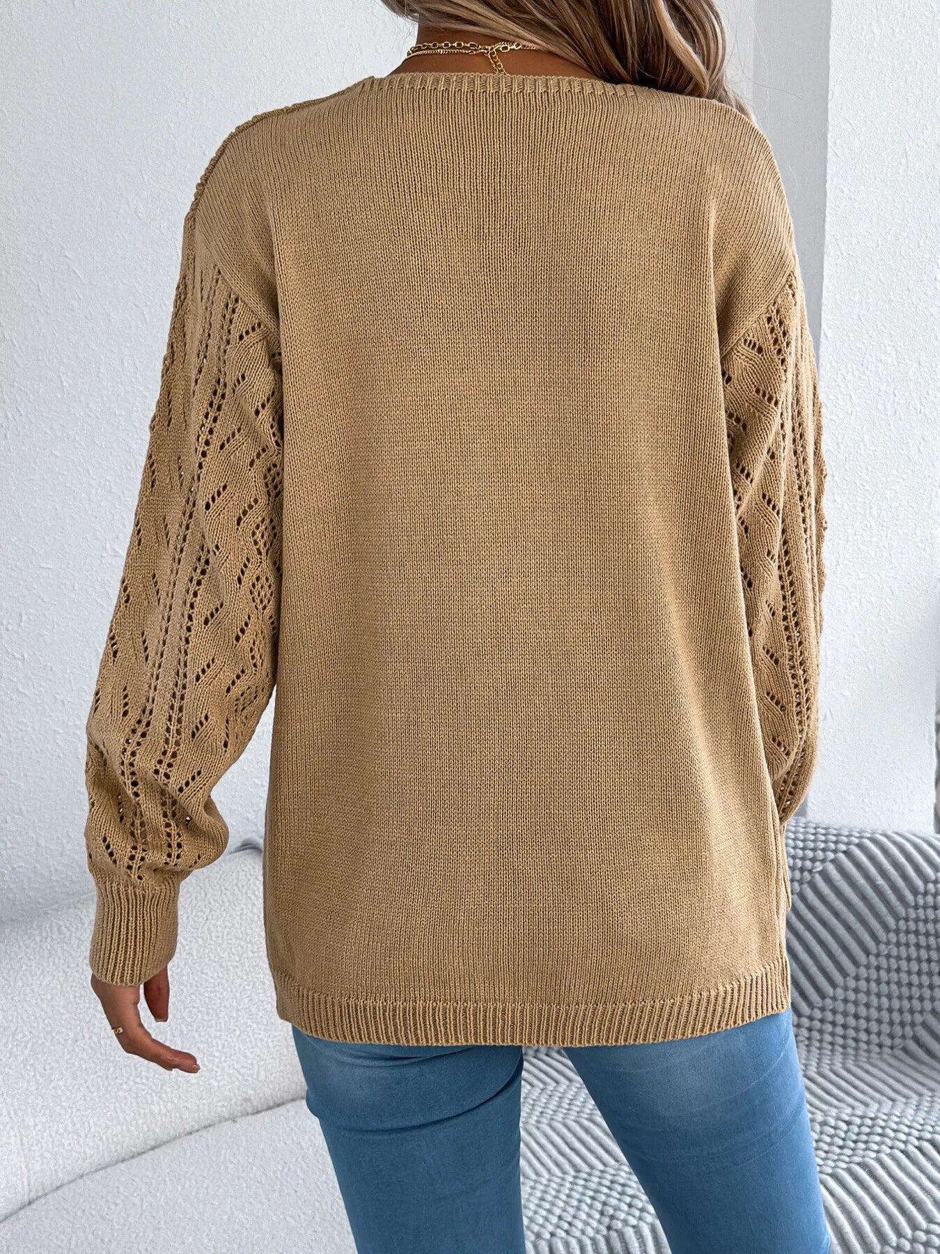 Openwork Open Front Cardigan OutfitFlow