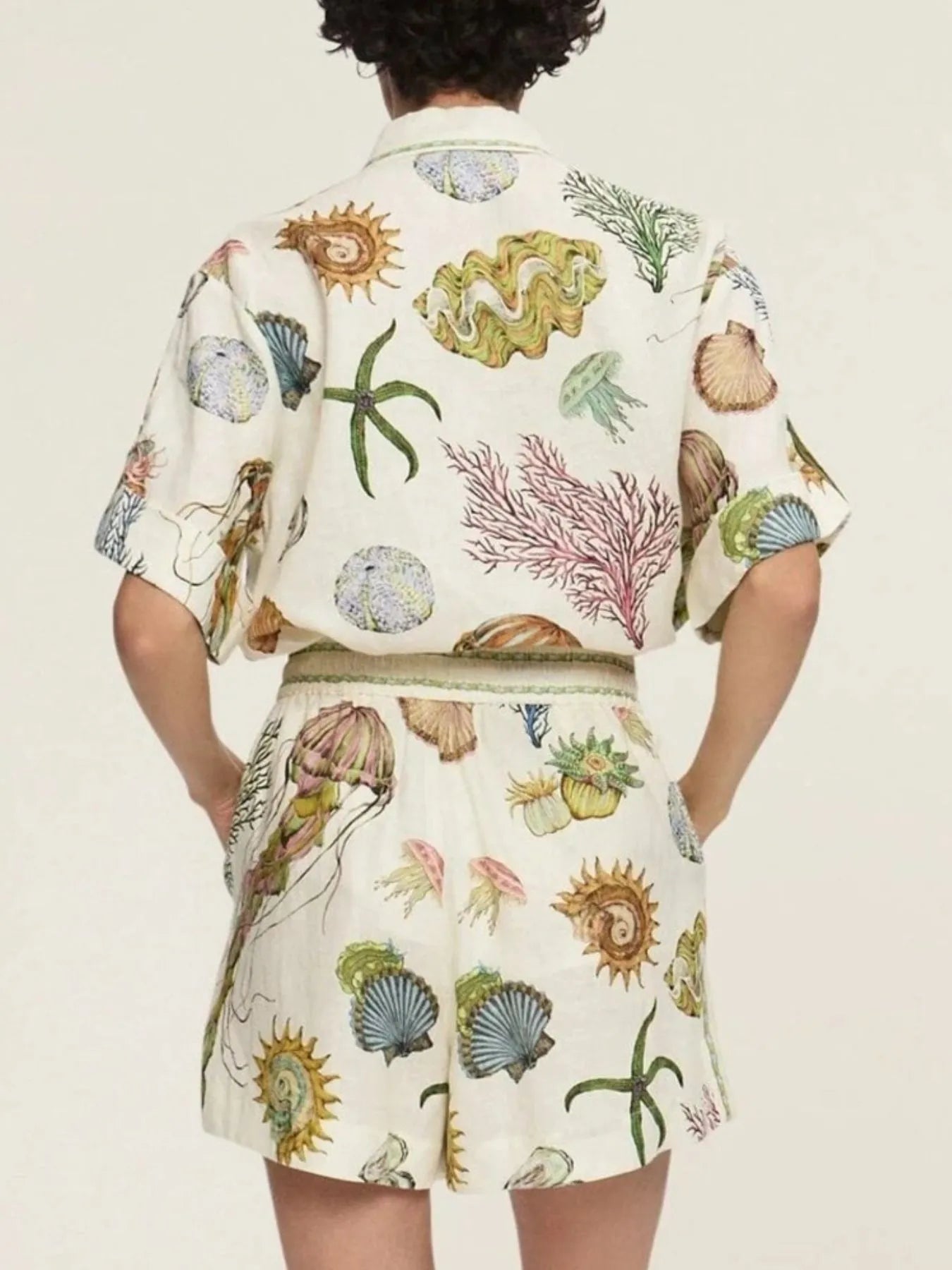 Printed Button Up Shirt and Shorts Set OutfitFlow