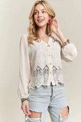 ADORA Button Down Embroidered Blouse OutfitFlow